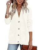 MEROKEETY Women's 2025 Fall Cable Knit Cardigan Sweater Chunky Button Up Open Front Long Sleeve Outwear Coat,Beige,L