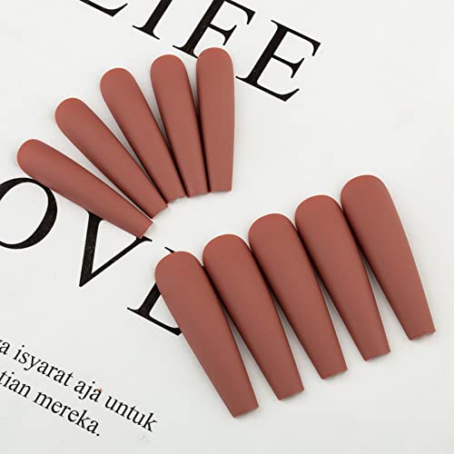 Addfavor Xxl Extra Long Press On Nails Coffin Matte Fake Nails Full Cover Acrylic False Nails 12 Sizes 120Pcs Brown Nail Tips For Women Fingernails Manicure Design #TOP2