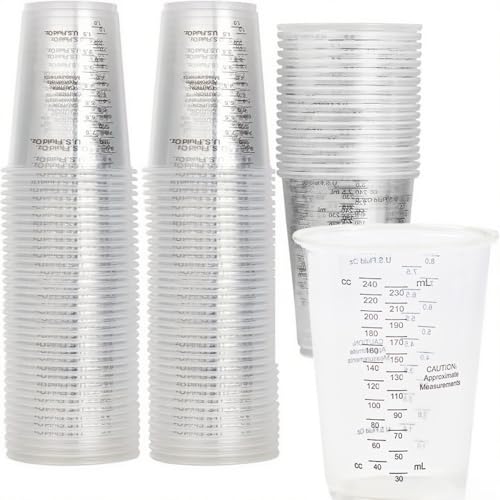 Tazza per miscelare resina epossidica, tazza per miscelare vernice, set di tazze di misurazione trasparenti, riutilizzabile, per liquidi, vernice, pigmento, 50 pezzi, 240 ml