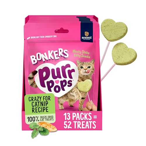 Bonkers Purrpops Freeze-Dried Catnip Flavored Lollipop Treats for Cats 4 Pack (Pack of 13)