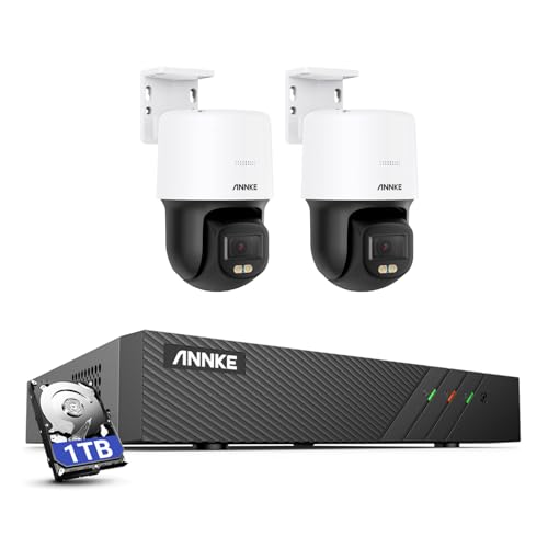 ANNKE 3K PT POE - Set di telecamere di sorveglianza per esterni, 2 telecamere IP con visione notturna a colori F.10-Ture, rotazione di 340°, inclinazione di 110°, audio a 2 vie, allarme di movimento