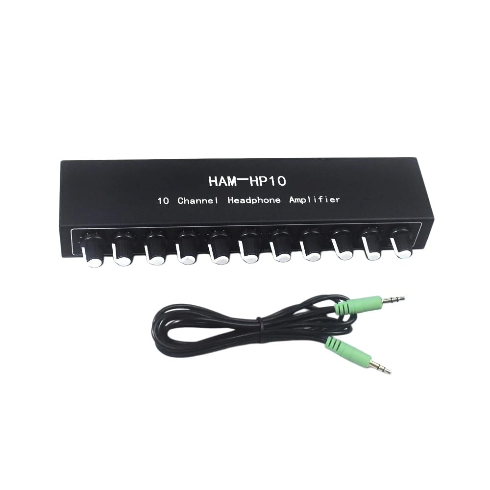 VIDOO HAM-HP10 10-Kanałowy Wzmacniacz Słuchawkowy Stereo 1 Wejście 10 Wyjść 12dB Wzmocnienie NJM4556A Jack 3.5mm DC 12-24V