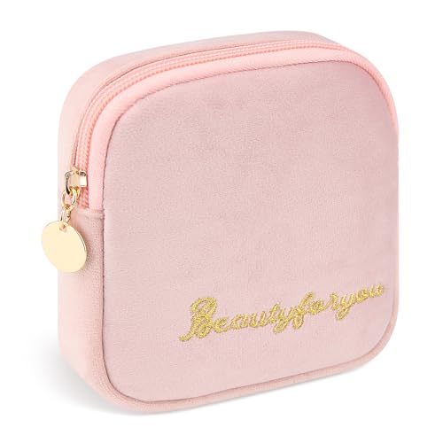 Image of Flannel Sanitary Napkin Storage Bags for Women Portable Period Kit Menstrual Cup Pouches Feminine Pad Holder Tampons Collect Bags with Zipper Pink