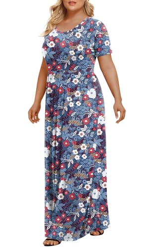 Image of LONGYUAN Women's Plus Size Maxi Dresses Summer Short Sleeve Casual Long Dress 2026 XL-6XL