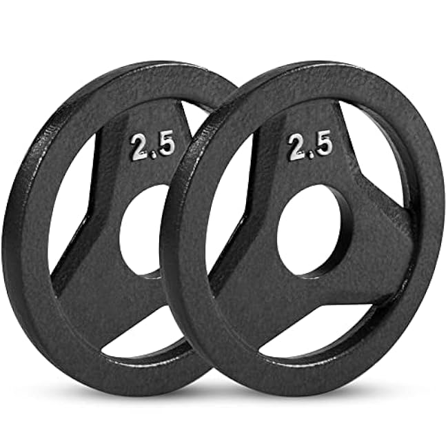 JFIT Olympic 2 Cast Iron Grip Plate OR 2 Rubber Bumper Plates for Barbell - Singles OR Pairs - 6 Weights Available (2.5lbs to 45lbs) Plates for Strength Training, Weightlifting, Bodybuilding
