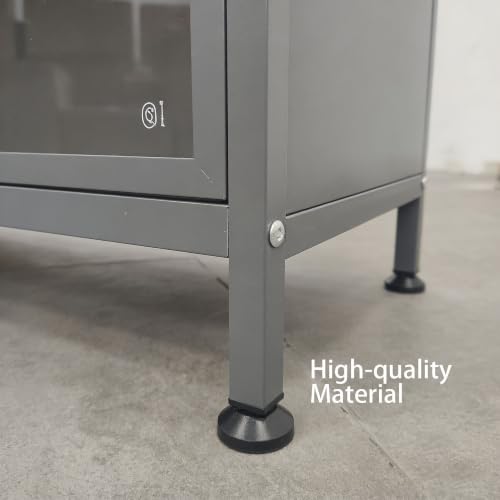 Image of 4Tier Grey Steel Freestanding Storage Display Cabinet with Flip Glass Doors