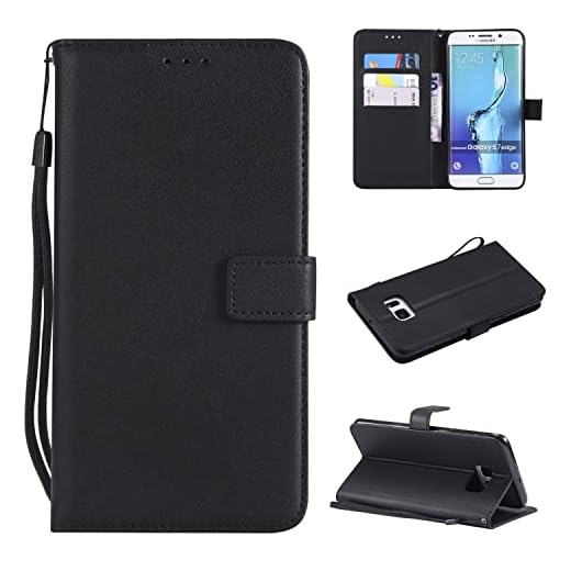 For Samsung Galaxy S7 Edge Case, for Samsung Galaxy S7 Edge Wallet Case, Card Slots Ställ magnetisk stängning, skyddande Pu Läder [stötsäker TPU] Flip Cover W Wrist Strap Lanyard (Color : Black)