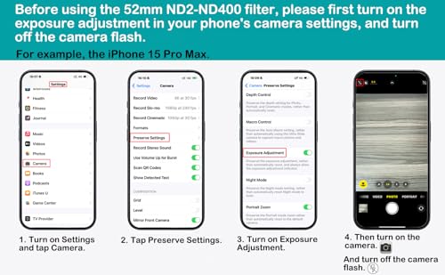 Image of 52mm Variable ND2-ND400 Filter with Upgraded Phone Clip, Neutral Density Filter Lens for iPhone 16 /15 /14 /13 Pro Max Samsung Moto Google TCL, HD Double-Sided Multi-Coated Glass