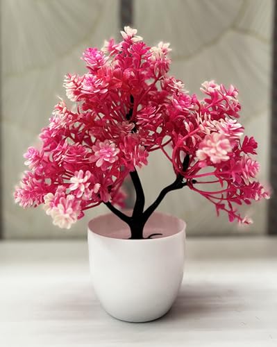 Image of Dekorly Artificial Flower Plants Set of 6 with Pots | Vibrant Color Faux Flower Bonsai for Home Office Table Desk Shelf Decoration (Height : 18CM, Round Pot, Multi-B)