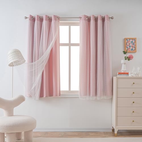 Image of MYSKY HOME Pink Blackout Curtains for Girls Bedroom 54 Inches Long,2 Panels
