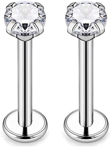 CIZME 16g G23 Titanium Labret Monroe Lip Rings Prong Setting 3mm CZ Internally Threaded Helix Cartilage Tragus Earring Studs Piercing 6mm Stud Lip Medusa Piercing Jewelry for Women Men