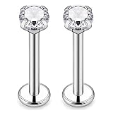 CIZME 16g G23 Titanium Labret Monroe Lip Rings Prong Setting 3mm CZ Internally Threaded Helix Cartil