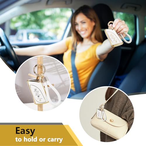 Image of Key Fob Cover for Lexus, Rhinestone Loop Keychain Case, Gold Edge