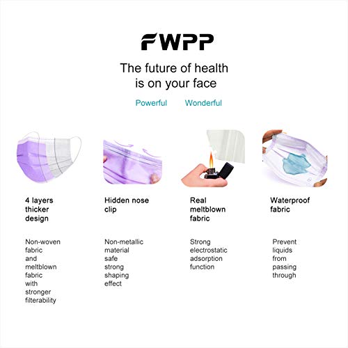 FWPP 4 Layer Earloop Disposable Face Masks 50 pcs Taro Purple
