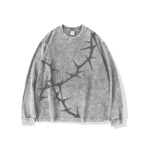 Mens Y2K Oversized Long Sleeve Tee Shirts Unisex Vintage Acid Washed Tee Casual Streetwear Tops