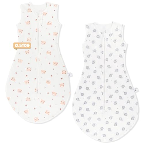 Taricor 0.5 Tog Gigoteuse, 2Pcs Gigoteuse Ete pour Bébé, 100% Coton Turbulette Ete sans Manches Respirant Taille Réglable Gigoteuse pour Bébé 6-18 Mois (65 cm-85cm,2Pcs)