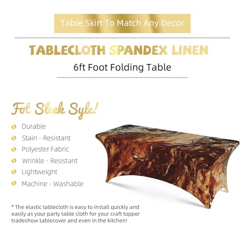 Nappe marron marbre 1,8m rectangulaire en élasthanne extensible - 6