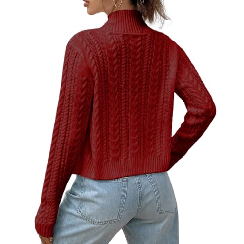 Women's Zip Up Cardigan Cropped Turtleneck Sweater Long Sleeve Ribbed Knit Cardigans Open Front Collared Cardigan2