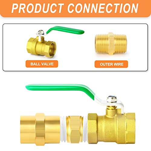 GASHER 1PCS Heavy Duty Brass Ball Valve Kit, 1/2\" Female x 1/2\" Female Thread Pipe Fitting with Nipple Extended and thickened version