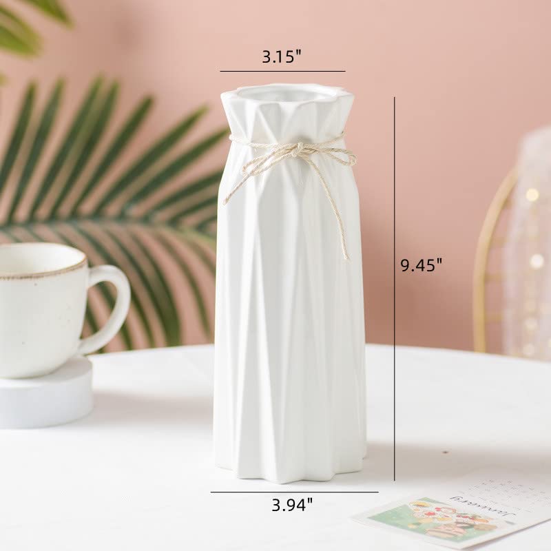Florero de cerámica blanco para decoración del hogar, estilo moderno, florero de 9.5 pulgadas de alto para estante de mesa, jarrón de decoración del hogar para chimenea, dormitorio, cocina, 6