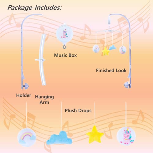 Crib Mobile For Girls Boys, Baby Mobile For Crib With Digital Music Box Special 35 Lullabies For Baby Gifts Ages Newborn +, Pink Unicorn - Yellow Star - Blue Cloud - Rainbow #TOP1