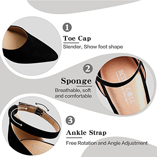 Bctex Coll Womens Pointed Toe Pumps Shoes Ankle Strap Chunky Low Heels Metal Lined Sandals Designed For Women(Bla9) #TOP3