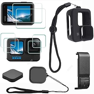 Accessory for GoPro Hero 11 10 9 Hero11 Hero10 Hero9 Black,ULBTER Lens Screen Protector +Battery Door Dustproof +Rubber Case Sleeve+Lanyard + Lens Cap Cover + Lens Cap Keeper Protective Case