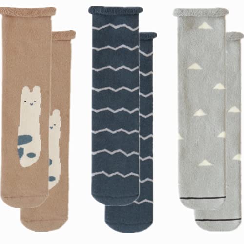 3 Paires Chaussettes Hautes pour Bébé Coton Nouveau-né D'hiver élastiques Chaussettes Rampantes Marche Chaussettes Doublées Chaudes Douces Chaussettes de Sport pour 1 à 3 ans Filles Garçons Enfants Cover