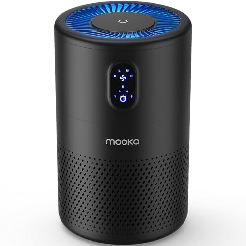 MOOKA Air Purifiers for Home Large Room up to 1076 ft², H13 True HEPA Air Filter Cleaner, Odor Eliminator, Remove Smoke Dust Pollen Pet Dander, Night Light, B-D02L Black