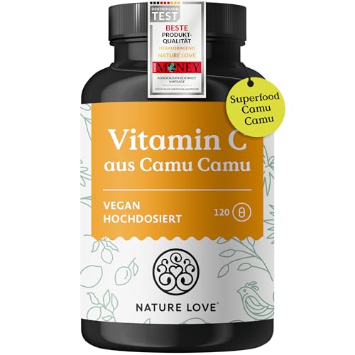 NATURE LOVE Camu Camu Extrakt Kapseln - natürliches Vitamin C - 120 Kapseln mit 640mg Camu Camu Extrakt - 4 Monatsvorrat - Laborgeprüft vegan ohne Zusätze und in Deutschland produziert