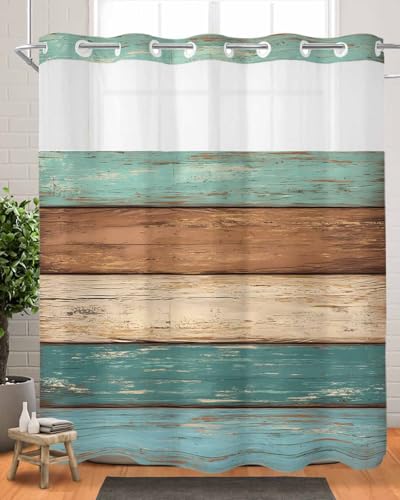 Vintage Wood Grain No Hook Shower Curtain with Snap in