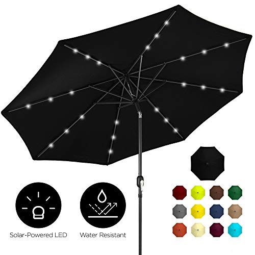 Best Choice Products 10ft Solar LED Lighted Patio Umbrella w/Tilt Adjustment, Fade-Resistant Fabric - Black