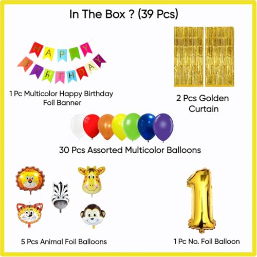 Image of Birthday Decoration Items Kit | Jungle Safari theme | Multicolor Theme Decoration for Kids | Birthday Decoration (1 YR)