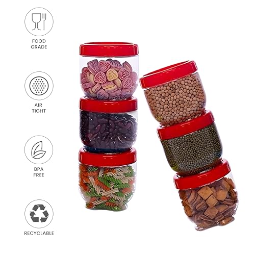 Image of 250ml Transparent Plastic Container & Jar Set for Kitchen Storage Dabba Set for Dry Fruits, Spices, Herbs & Dry Masala |Small Storage Boxes for Hotels, Restaurants, & Cloud Kitchens Set of 6