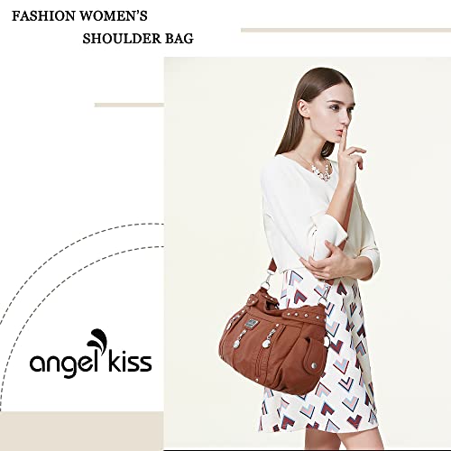 Image of Angel Kiss Large Purses and Handbags for Women Washed Faux Leather Crossbody Hobo Satchel Shoulder Handbag Tote Purse