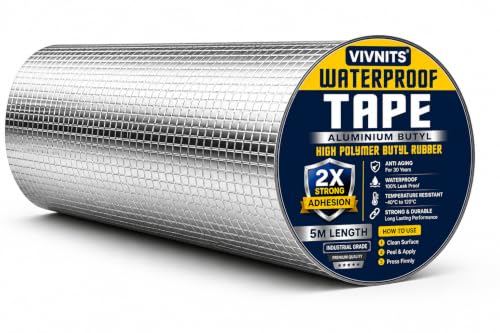 Image of VIVNITS Waterproof Butyl Aluminium Foil Tape for Roof Leakage, Heavy Duty Self Adhesive Waterproof Sealing Tape for Water Tank, Wall, Pipe, Terrace Crack Repair, Duct & Water Leakage Solution, Silver