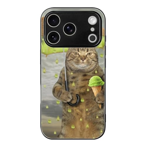 iPhone17Pro用ケース おもしろ 可愛い 猫 キウイの傘 アイス スマホケース 強化ガラス TPU 傷付き防止 軽量 黄変防止 アイフォン17Pro用 脱着簡単 おしゃれ iPhone17Pro携帯カバー