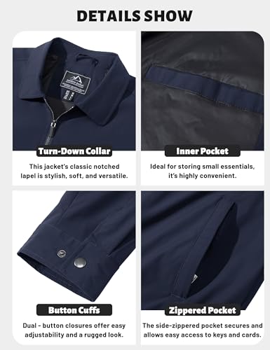 Image of TACVASEN Mens Lightweight Windbreaker Full Zip Up Laydown Collar Jackets Light Casual Coat with Zip Pockets