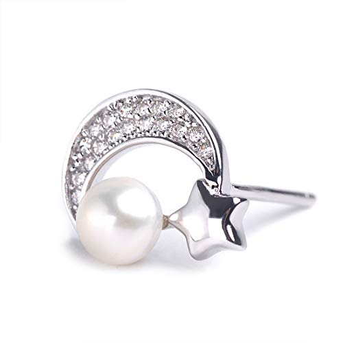 Ms. Swan 925 Sterling Silber Weiße Zirkonia Sterne,Mond,Pearl Light Ohrstecker,Elegante Lady Ohrstecker