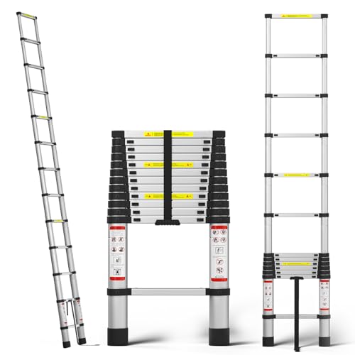 Dayplus Telescoping Ladder 12.5FT Aluminum Lightweight Extension Ladder with Locking Mechanism and...