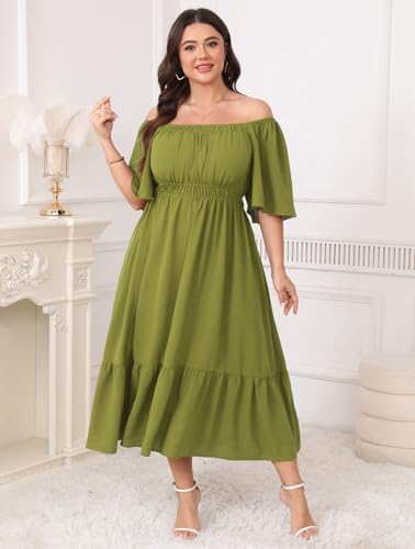 Image of CICIDUDU Plus Size Smocked Maxi Dresses for Curvy Women Square Neck Flowy Casual Summer Wedding Guest Dress