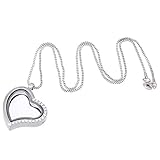 RUBYCA Living Memory Floating Charm Heart Glass Locket Pendant Necklace 20 Inches 5pcs Silver Color
