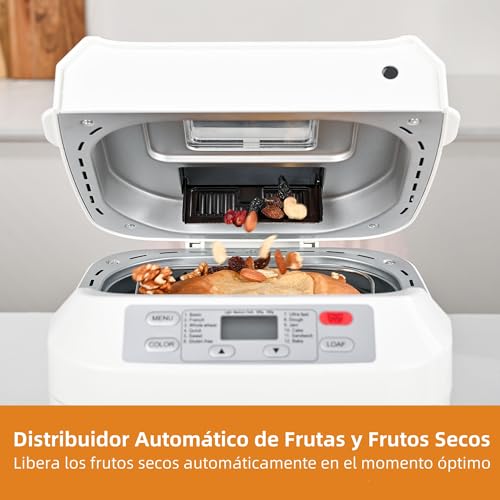 Kitchen in the box Panificadora de Pan Sin Gluten, 900g, 12 Programas, 3 Niveles de Tostado, Dispensador Extraíble, Libre de Amasar, Tapa Visor y Fácil Limpieza, Máquina de Pan Ideal Casero Saludable - imagen 3