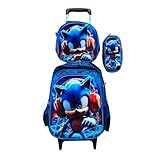 Kit Mochila do Sonic Fone em 3D com Rodinhas Escolar Infantil + Lancheira Térmica + Estojo em Alto Relvo Escolar
