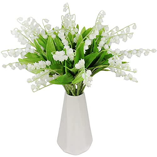 Tinsow 20 Pcs Artificial Lily of The Valley Faux Flowers Bell Orchid Wedding Bouquet, May Flower for Home Garden Wedding Party (20) - Thumbnail 2
