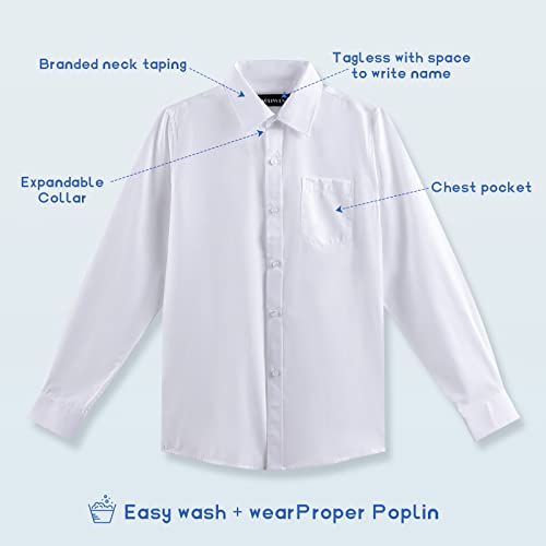 Aoliwen Boys Long Sleeve White Button Down Shirt - Collared Uniform Boys White Dress Shirt Button Up Shirt Boys (White 13-14T) #TOP3