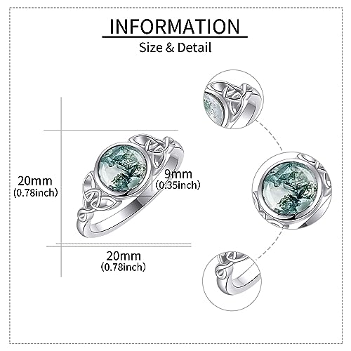 YAFEINI Natural Moss Agate Ring 925 Sterling Silver Green Cletic Moss Agate Ring Engagement Wedding Jewelry Gift for Women4