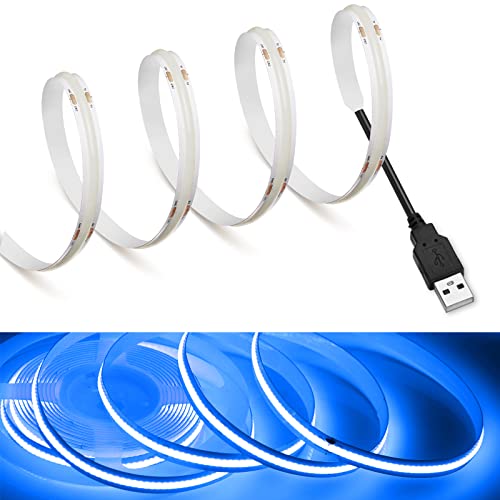 Image of MDee】COB LED Strip Lights Blue 14.76ft /4.5m USB Powered 5V Flexible LED Tape Lights with USB Connector CRI 90+ 800LM /m 320LEDs /m for Indoor and Outdoor Decor(Blue14.76ft /4.5m)