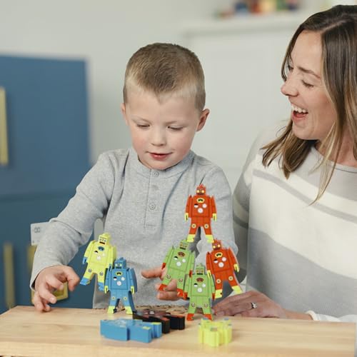 Schylling Stacking Robots - Colorful Wooden Stacking Toy for Kids - 9 pcs. Fun Puzzle for Balancing and Imaginative Play - Ages 3 and Up - Image 6