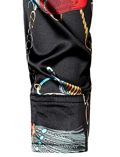 Image of ZEROYAA Men's Luxury Printed Silk Like Satin Button Down Dress Shirt for Party Prom